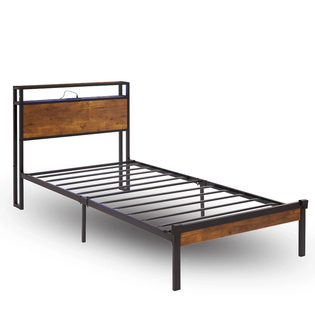 Texas Full Size Metal Platform Bed Frame with Wooden Headboard and Footboard with USB Liner 5 Full Size metal bed JCW311USB F 2