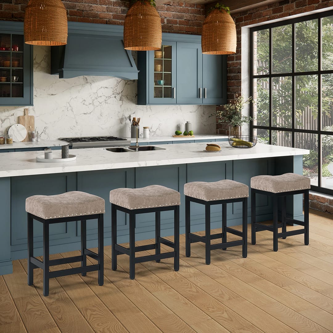 Kislot Backless Counter Height Bar Stools Fabric Cushion 4 counter bar stools