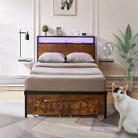 Full bed frame with storage drawers