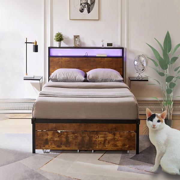 Full bed frame with storage drawers