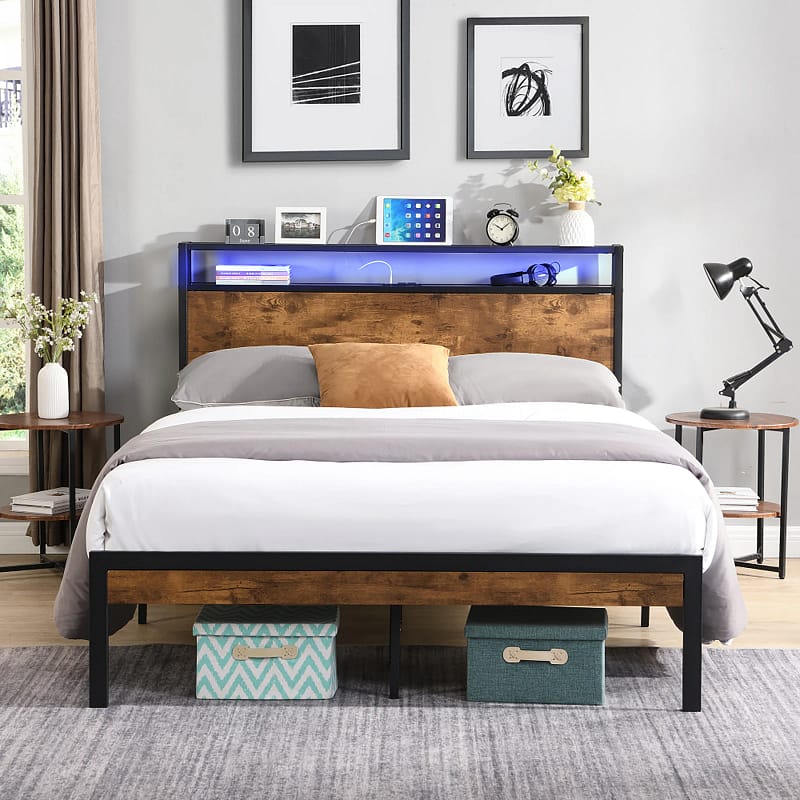 queen bed frame with led light