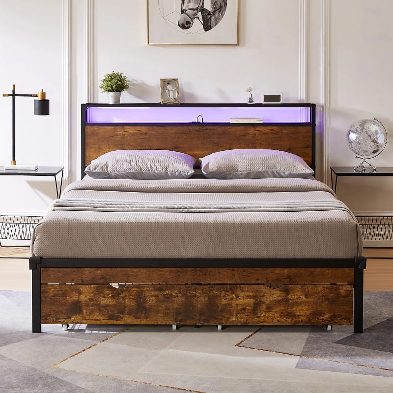 queen bed frame with storage drawers