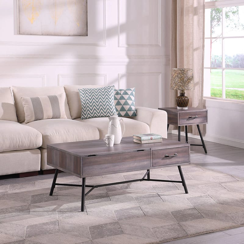 Drawer lift top coffee table with USB charger